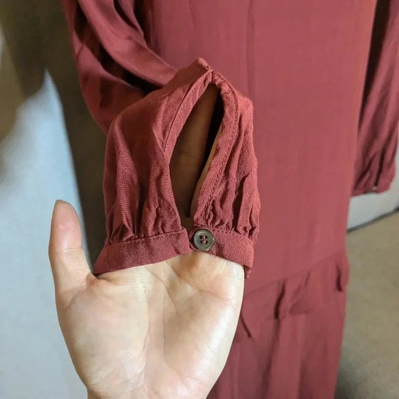 TOAST UK Red Dress Midi Maxi Ruffle Long Sleeve Size UK 6 US 2 Long Sleeve - Picture 10 of 11